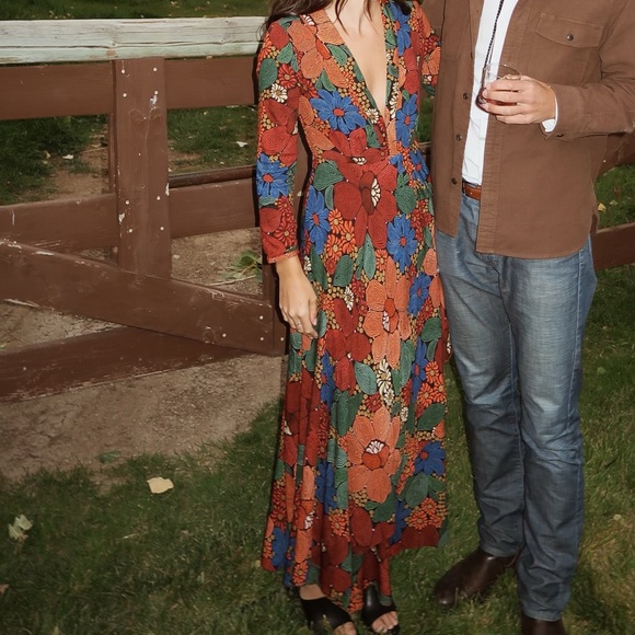 Farm Rio - Black Stitched Flowers V Neck Maxi Dress (XS) - Picture 5 of 5